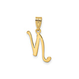14k Yellow Gold Script Initial Pendant, Polished Cursive Letter N Charm for Women