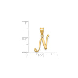14k Yellow Gold Script Initial Pendant, Polished Cursive Letter N Charm for Women