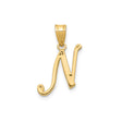 14k Yellow Gold Script Initial Pendant, Polished Cursive Letter N Charm for Women