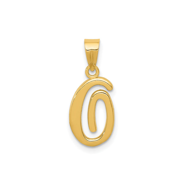 14k Yellow Gold Script Initial G Pendant, Polished Cursive Letter Charm for Women