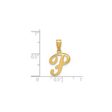 14k Yellow Gold Letter P Pendant, Polished Script Initial Charm for Women or Unisex Wear