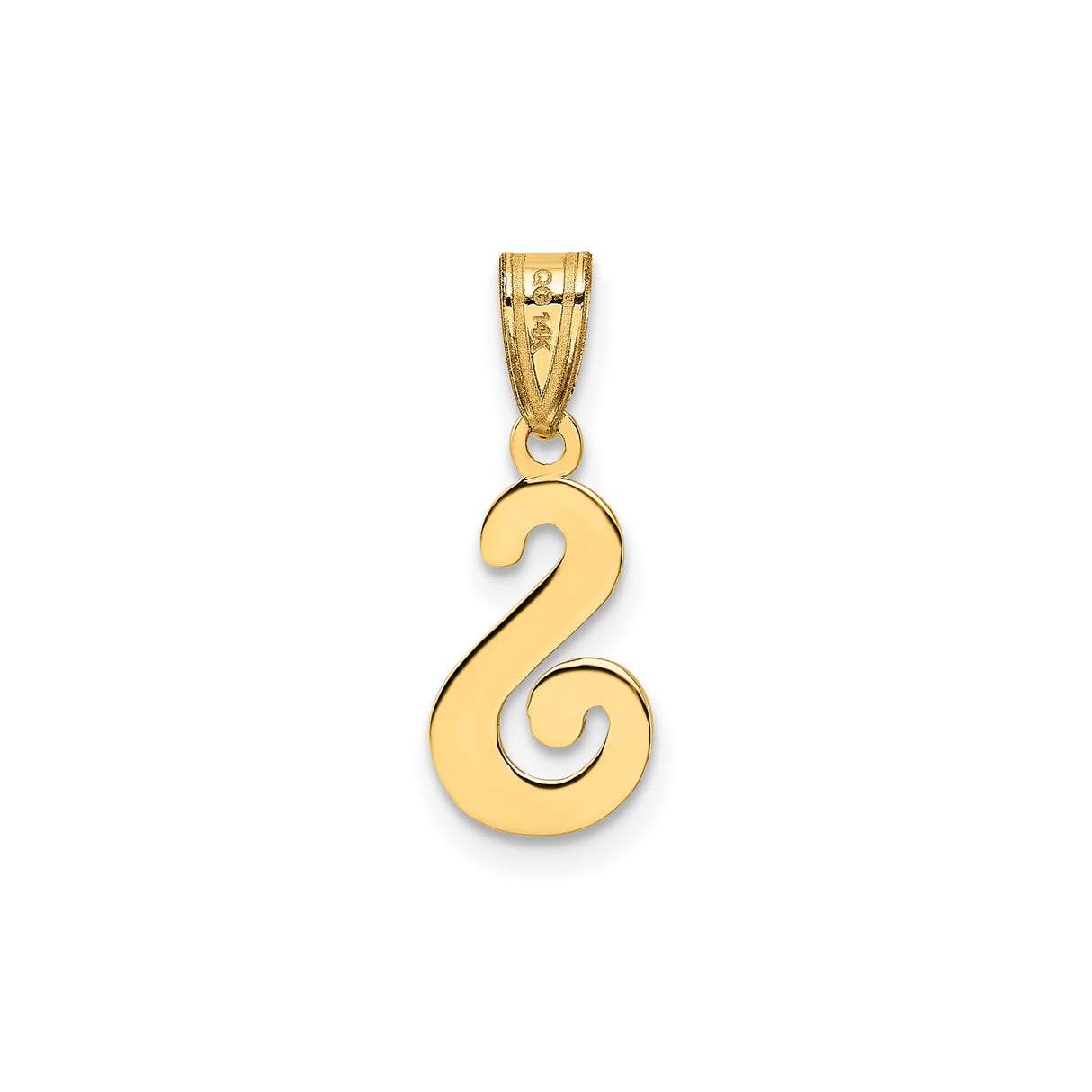 14k Yellow Gold Script Initial S Pendant, Polished Cursive Alphabet Letter Charm for Women or Unisex