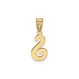 14k Yellow Gold Script Initial S Pendant, Polished Cursive Alphabet Letter Charm for Women or Unisex