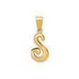 14k Yellow Gold Script Initial S Pendant, Polished Cursive Alphabet Letter Charm for Women or Unisex