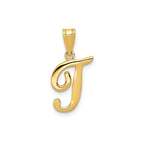 14k Yellow Gold Letter J Pendant, Script Initial Charm for Women or Unisex Wear