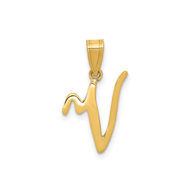 14k Yellow Gold Pendant, Script Letter W Charm in Cursive Monogram Style