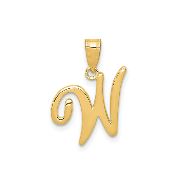 14k Yellow Gold W Initial Pendant, Script Letter Charm, Cursive Alphabet Jewelry