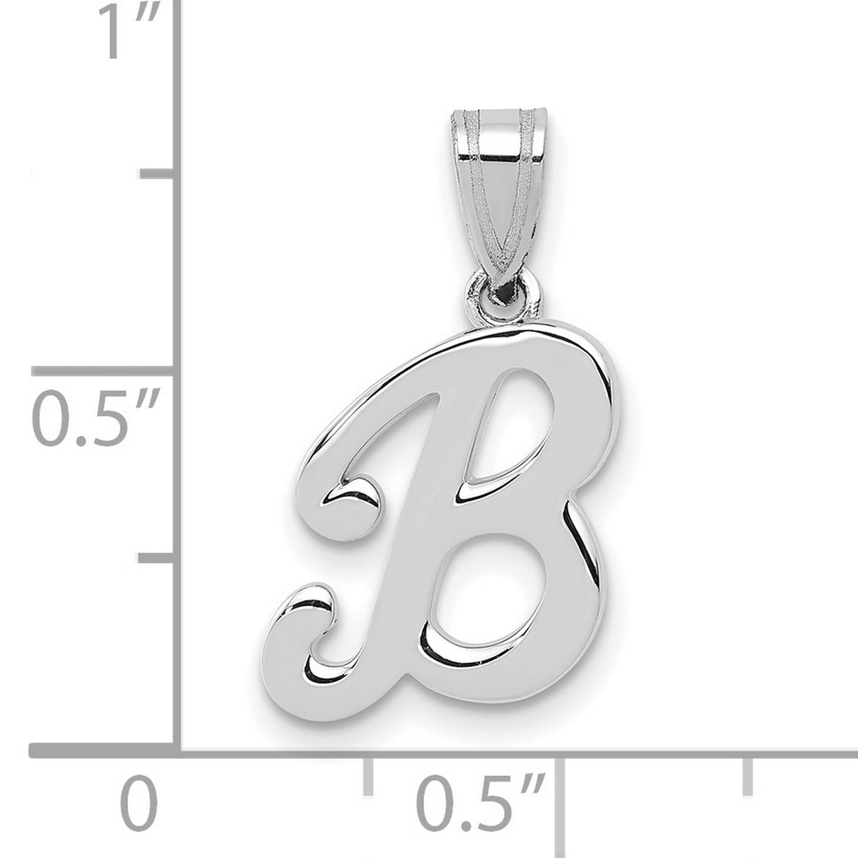 14k White Gold Script Letter B Pendant, Polished Capital Alphabet Charm for Women