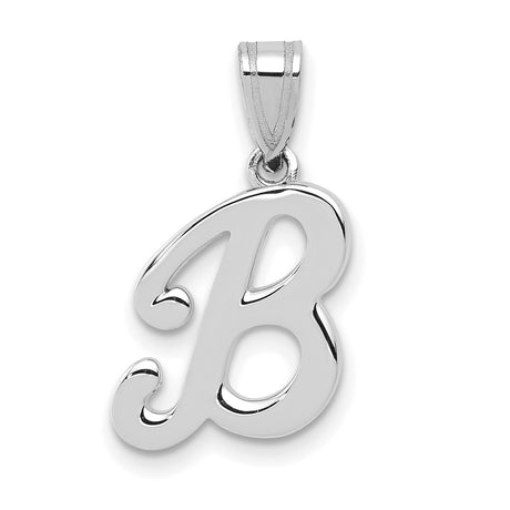 14k White Gold Script Letter B Pendant, Polished Capital Alphabet Charm for Women