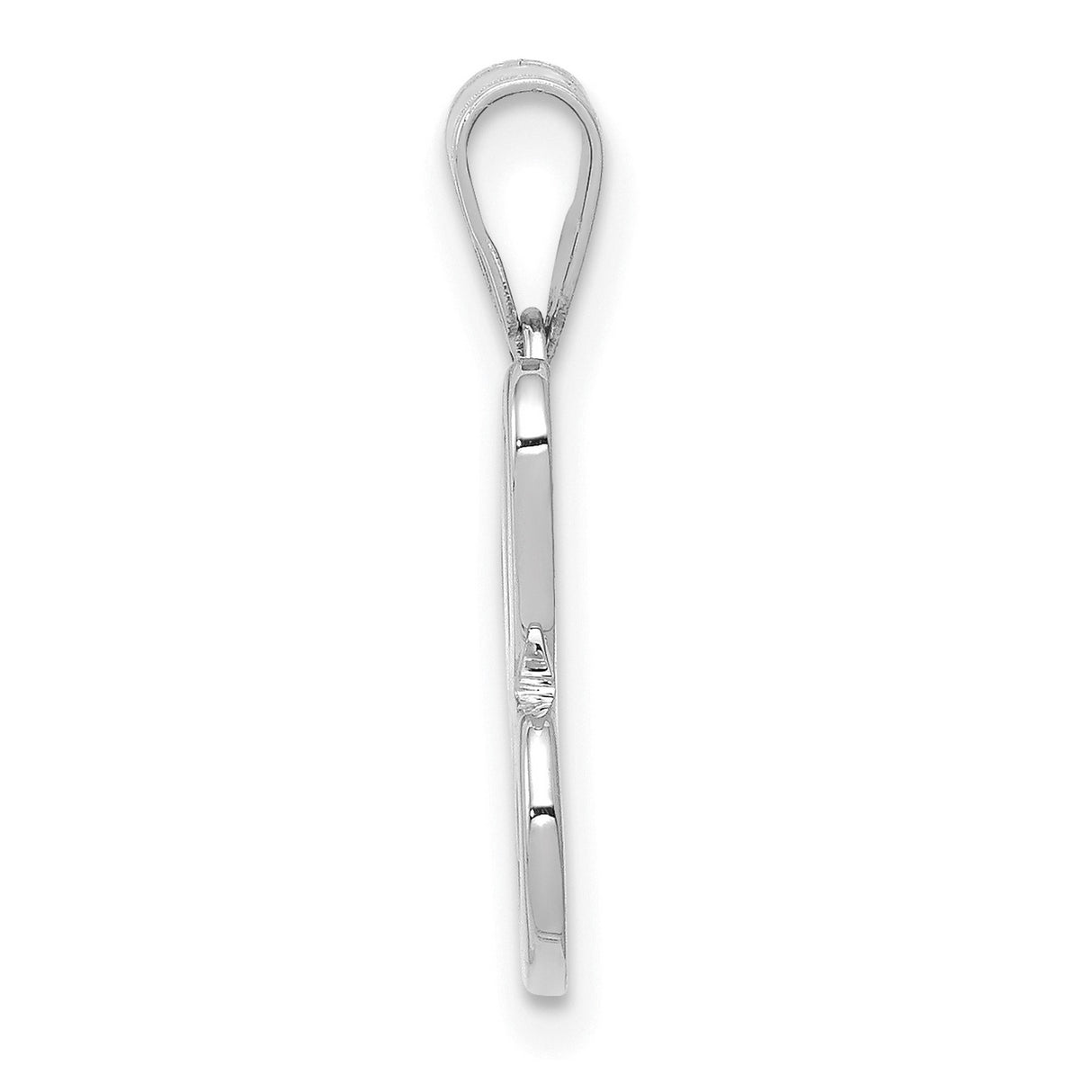 14k White Gold Script Letter E Pendant, Polished Cursive Initial Charm for Necklace or Bracelet