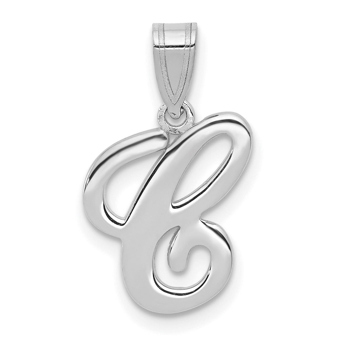 14k White Gold Script Letter E Pendant, Polished Cursive Initial Charm for Necklace or Bracelet
