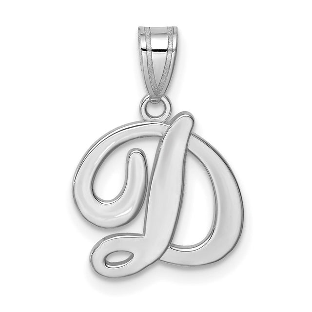 14k White Gold Script D Pendant, Polished Letter Charm, Monogram Initial Jewelry for Women