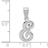 14k White Gold Script Letter E Pendant, Cursive Initial Charm with Polished Finish for Women