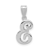 14k White Gold Script Letter E Pendant, Cursive Initial Charm with Polished Finish for Women