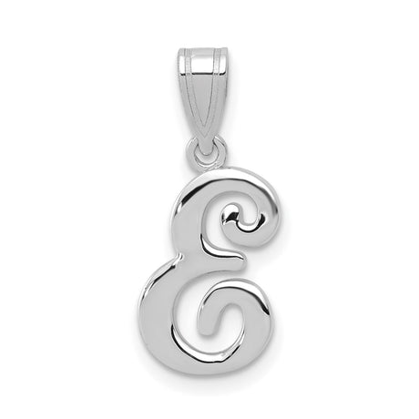 14k White Gold Script Letter E Pendant, Cursive Initial Charm with Polished Finish for Women