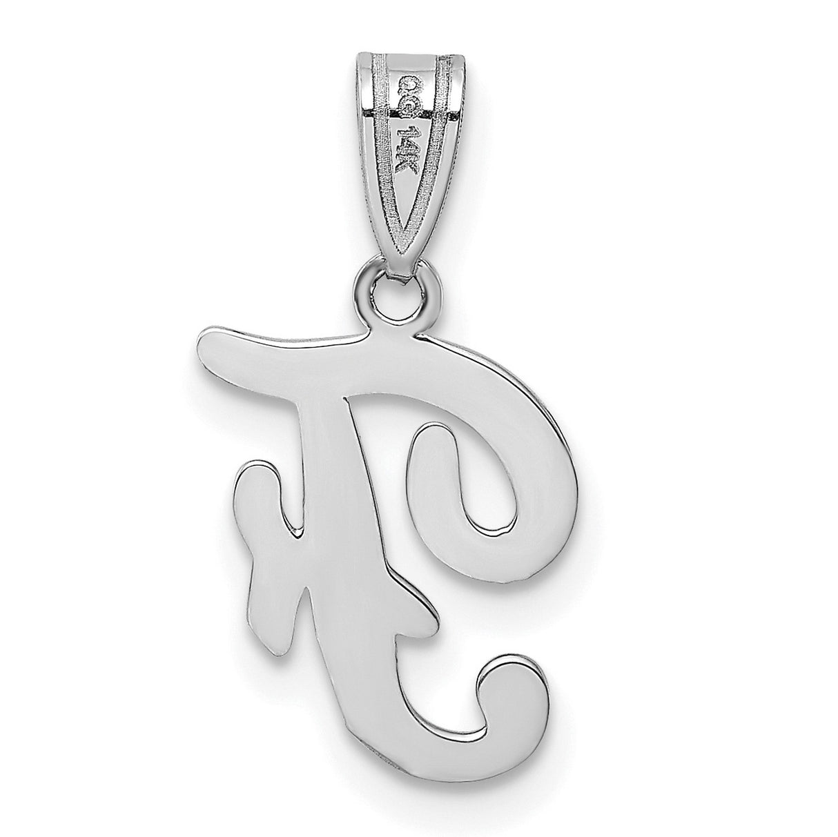 14k White Gold Script Letter F Pendant, Polished Initial Charm Jewelry for Women