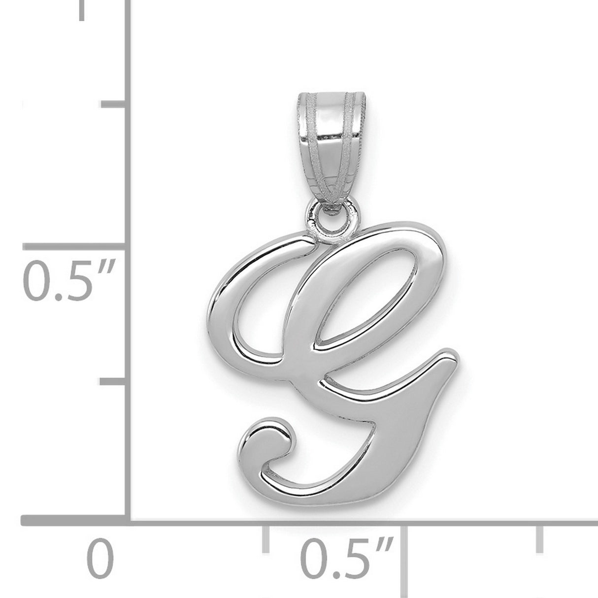 White Gold Script Letter G Initial Charm Pendant in Real 14k White Gold