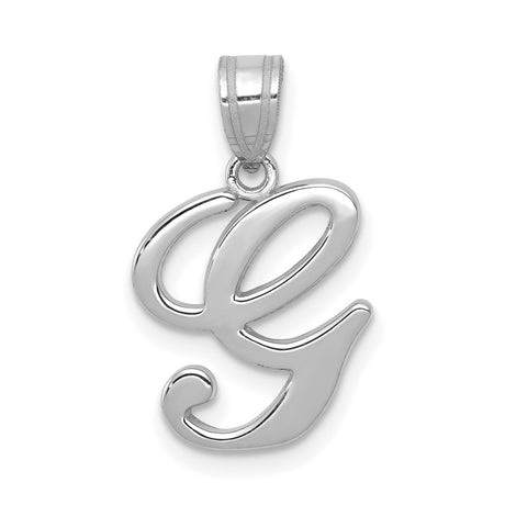 White Gold Script Letter G Initial Charm Pendant in Real 14k White Gold