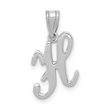 14k White Gold Script Initial H Pendant, Polished Cursive Letter Charm for Women