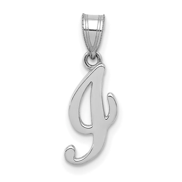 14k White Gold Initial Pendant, Script Letter J Charm, Personalized Alphabet Jewelry for Women