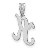 14k White Gold Script Letter K Pendant, Polished Cursive Initial Charm for Women