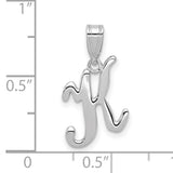 14k White Gold Script Letter K Pendant, Polished Cursive Initial Charm for Women