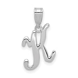 14k White Gold Script Letter K Pendant, Polished Cursive Initial Charm for Women