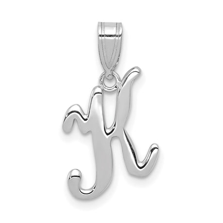 14k White Gold Script Letter K Pendant, Polished Cursive Initial Charm for Women