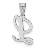14k White Gold Letter L Pendant, Polished Script Initial Charm for Women