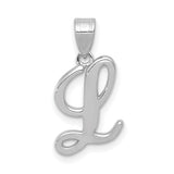 14k White Gold Letter L Pendant, Polished Script Initial Charm for Women