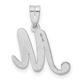 14k White Gold Script Initial M Pendant, Polished Letter Charm for Women