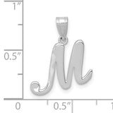 14k White Gold Script Initial M Pendant, Polished Letter Charm for Women