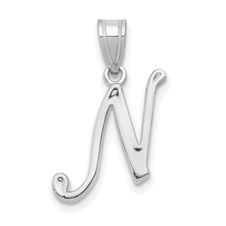 14k White Gold Initial Pendant Charm, Script Letter N, Polished Finish, Minimalist Jewelry for Women