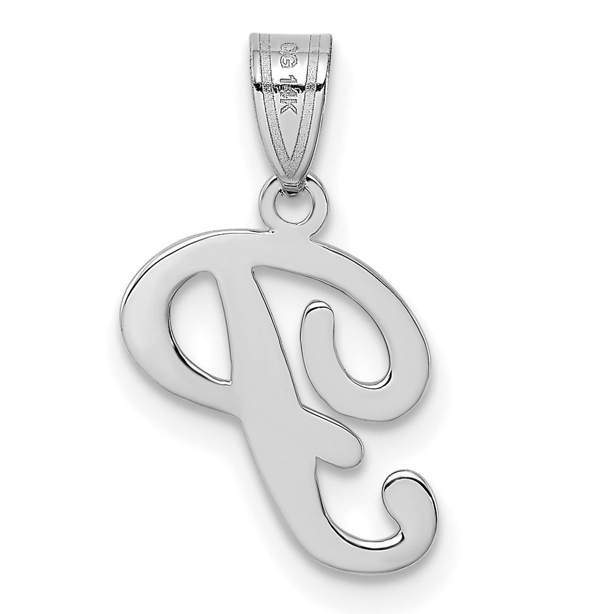 14k White Gold Letter P Pendant, Script Initial Charm, Monogram Jewelry for Women