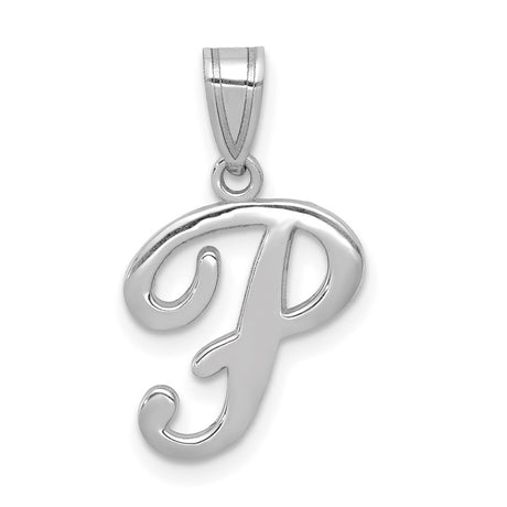 14k White Gold Letter P Pendant, Script Initial Charm, Monogram Jewelry for Women