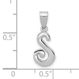 White Gold Script Letter S Initial Charm Pendant in Real 14k White Gold