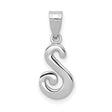 White Gold Script Letter S Initial Charm Pendant in Real 14k White Gold