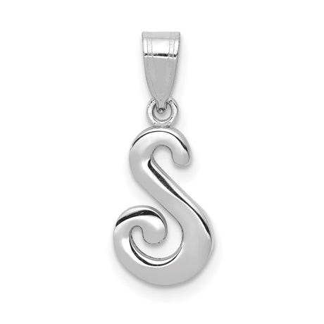 White Gold Script Letter S Initial Charm Pendant in Real 14k White Gold