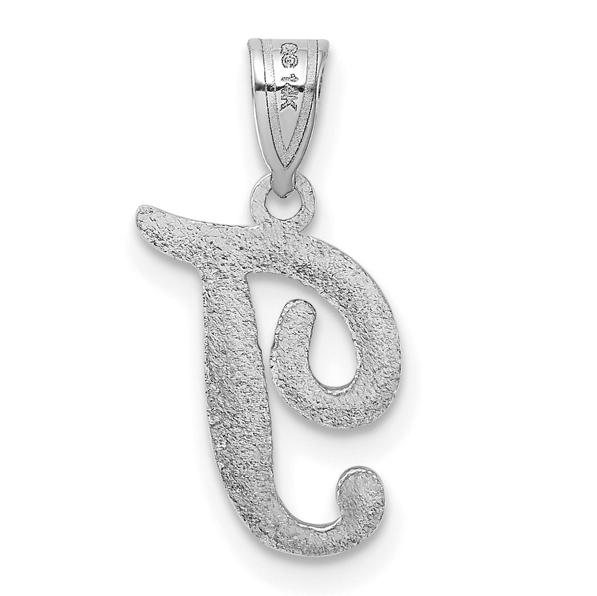 14k White Gold Script J Pendant, Cursive Initial Charm for Women
