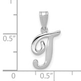 14k White Gold Script J Pendant, Cursive Initial Charm for Women