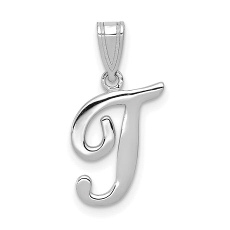 14k White Gold Script J Pendant, Cursive Initial Charm for Women