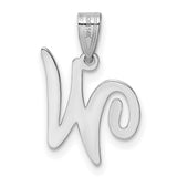 14k White Gold Script W Pendant, Cursive Initial Charm for Women
