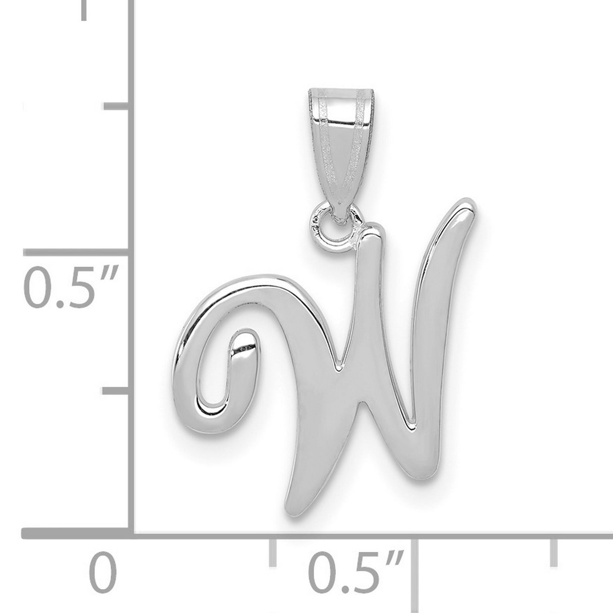 14k White Gold Script W Pendant, Cursive Initial Charm for Women