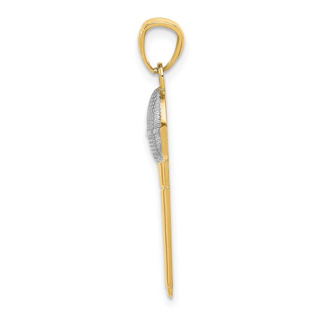14k Yellow Gold and Rhodium Microphone Pendant, Two-Tone Music Charm for Men