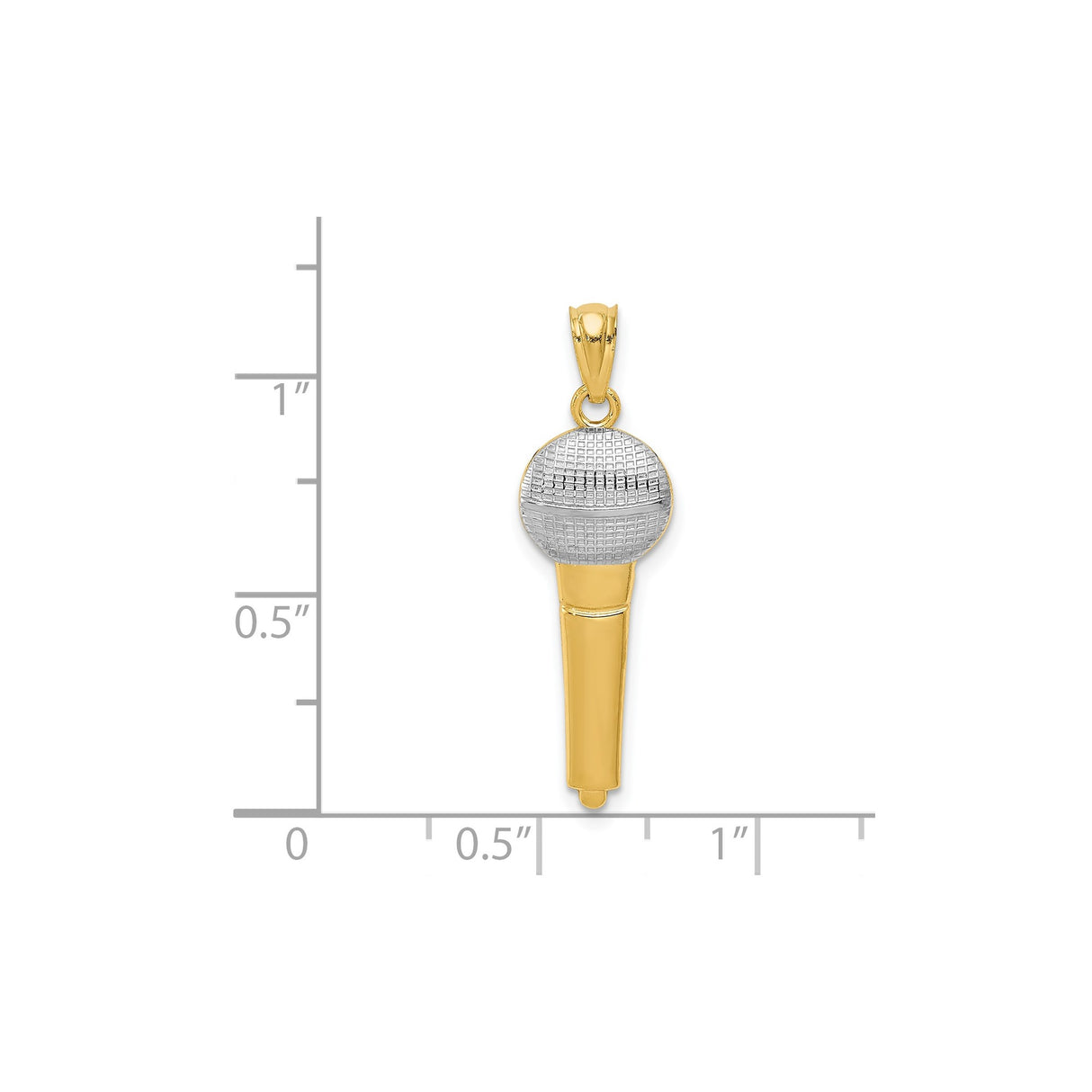 14k Yellow Gold and Rhodium Microphone Pendant, Two-Tone Music Charm for Men