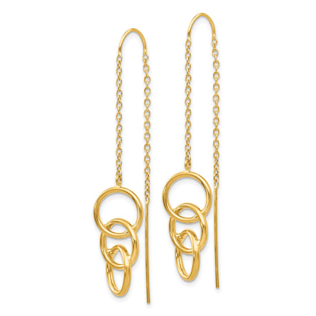 14k Yellow Gold Threader Earrings with Interlocking Open Circle Links, Minimalist Dangle Design
