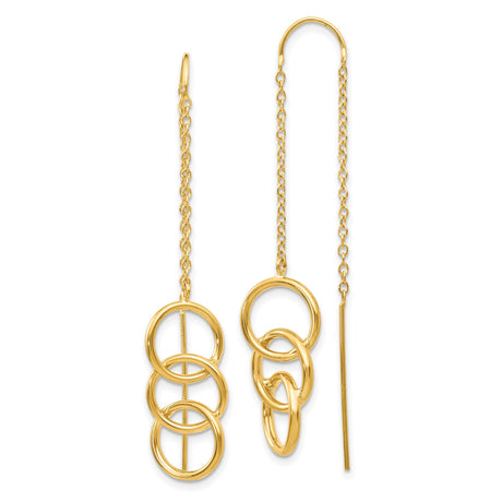 14k Yellow Gold Threader Earrings with Interlocking Open Circle Links, Minimalist Dangle Design