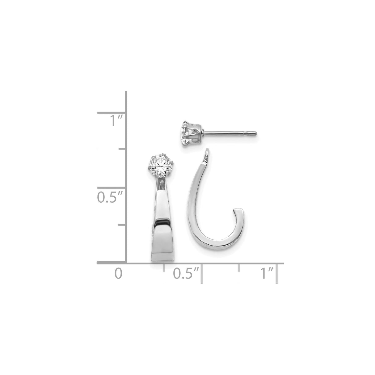 14k White Gold Hoop Stud Earrings with Cubic Zirconia, Minimalist Lightweight Design