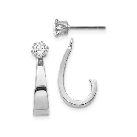 14k White Gold Hoop Stud Earrings with Cubic Zirconia, Minimalist Lightweight Design