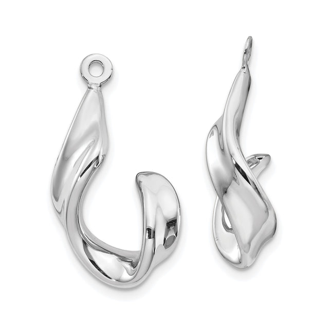 14k White Gold Twisted Hoop Earrings with Abstract Wave Design, Sculptural Drop Style